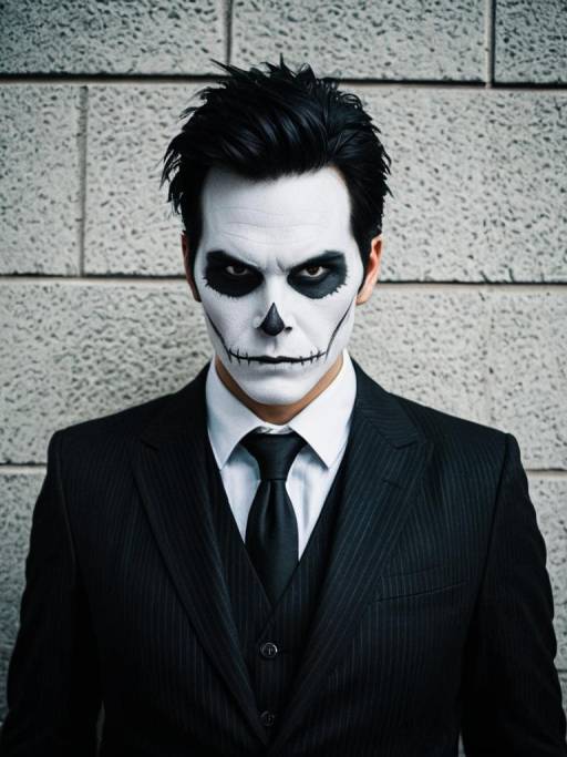 Man in Skeleton Face Paint Wearing Black Suit