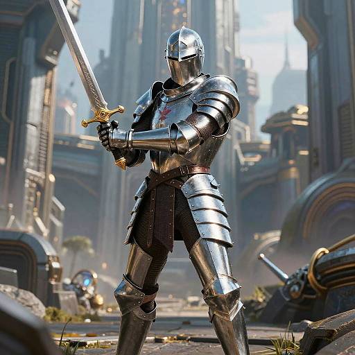 Canadian Man in Chrome Knight Armor