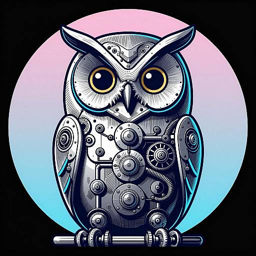 Elegant Mechanical Owl in Cyberpunk Aesthetic