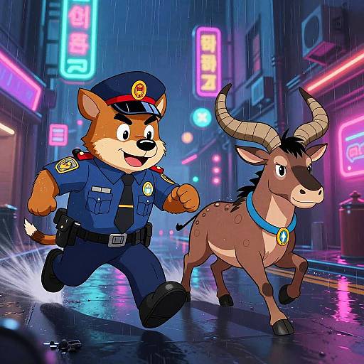 Neon Night Chase: Hyena Cop vs Wildebeest