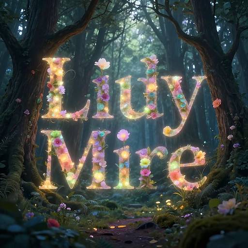 Enchanted forest scene with glowing, floral-patterned 