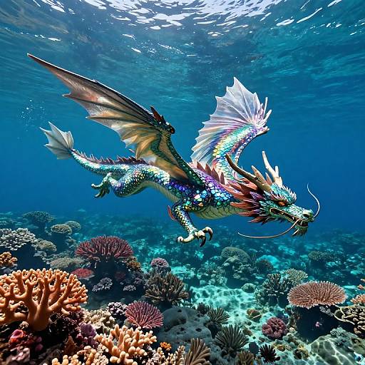 Mythical Dragon Over Vibrant Coral Reef