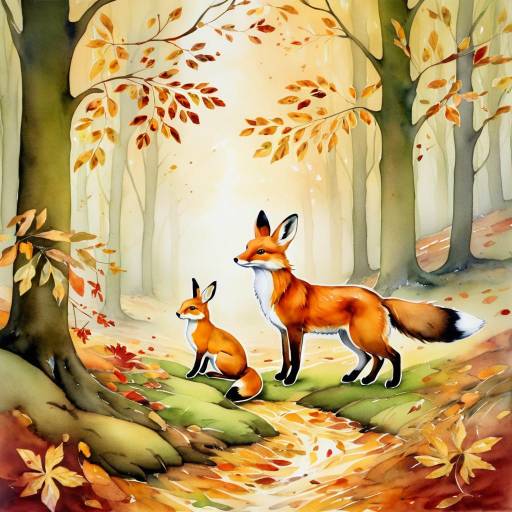 Whimsical Fox and Hare in Autumn