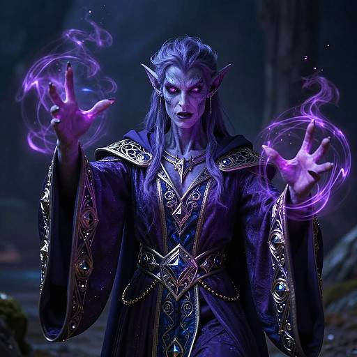 Purple Tiefling Sorcerer Casting Spell