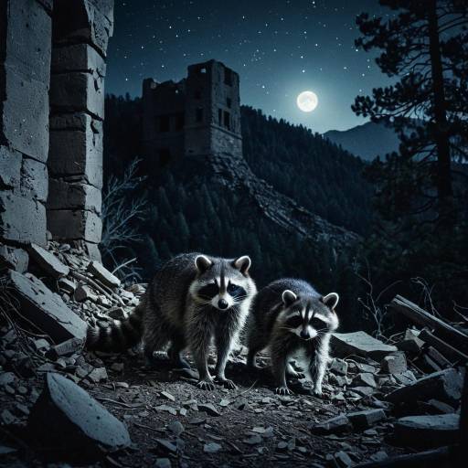 Raccoons at Mountain Ruins Night
