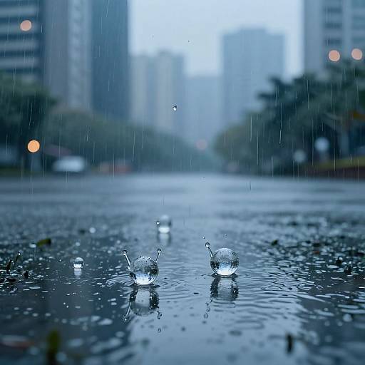 Raindrop Cities Over Still Pond