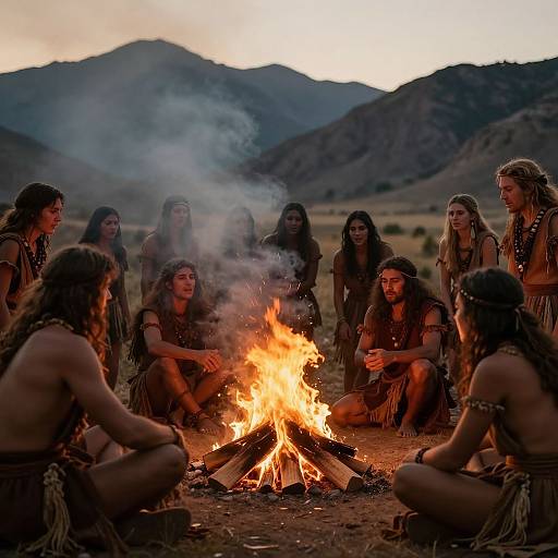 Ancient Tribal Gathering by Fire