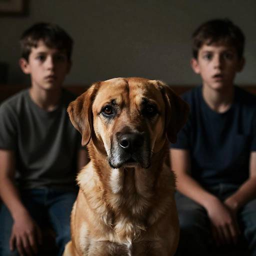 Tense Moment Between Dog and Boy