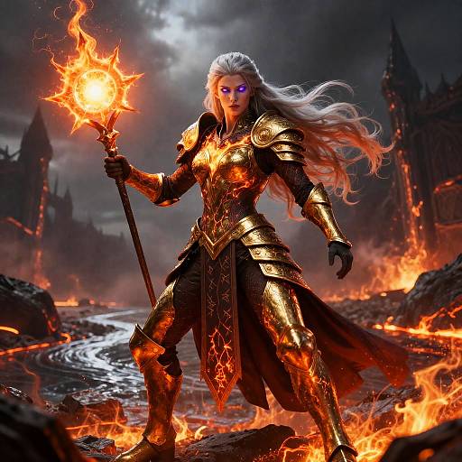 Emberborn Elven War-Matriarch in Molten Armor