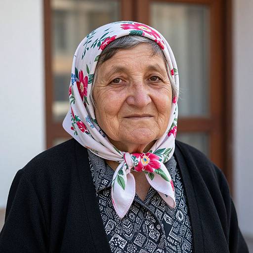 Elderly Woman in Floral Bandana