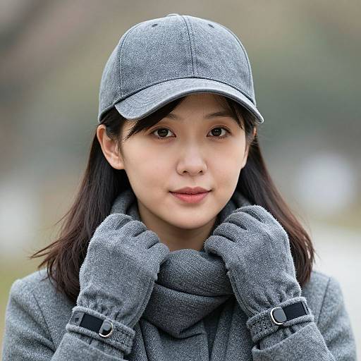 Woman Wearing Cap, Scarf, and Gloves
