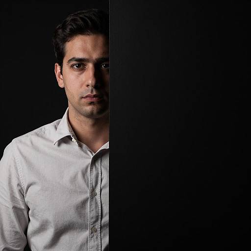 Serious Man Partially Hidden by Black Panel