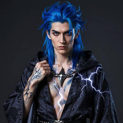 Sleek Storm Mage with Lightning Tattoos