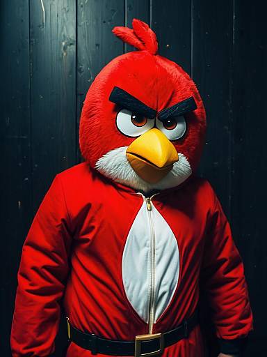 Man in Red Angry Birds Costume