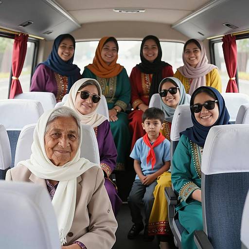 Joyful Bus Ride with Eight Women