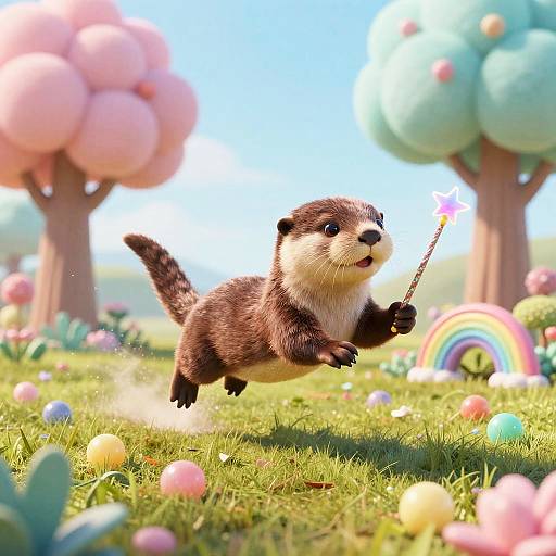 Playful Otter Flying with Magic Wand