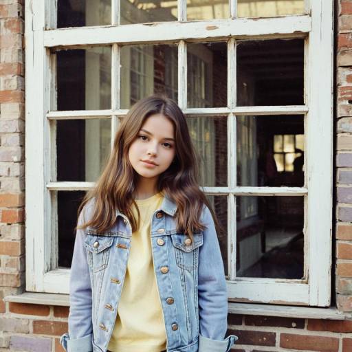 Young Girl in Denim Jacket by Window