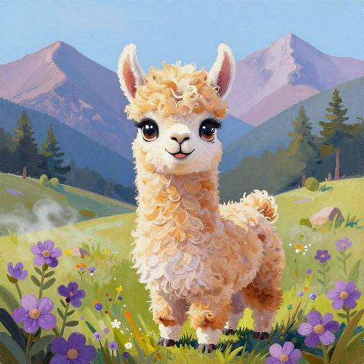 Curious Baby Llama in Andean Landscape