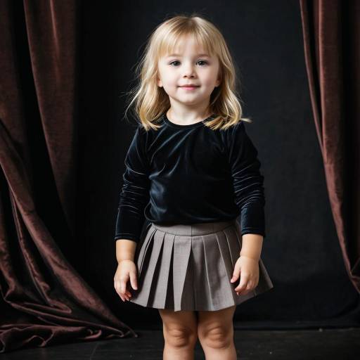 Cute little girl in black velvet top and pleated skirt