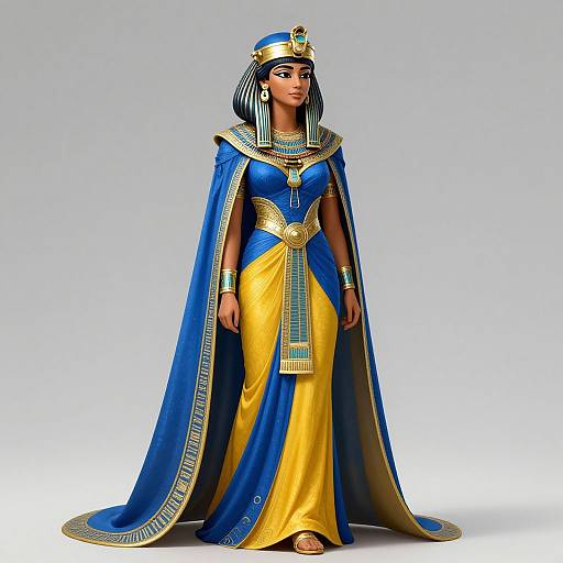 Regal Egyptian Woman in Blue and Gold