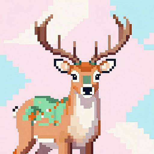 Pixelated Deer with Elongated Antlers