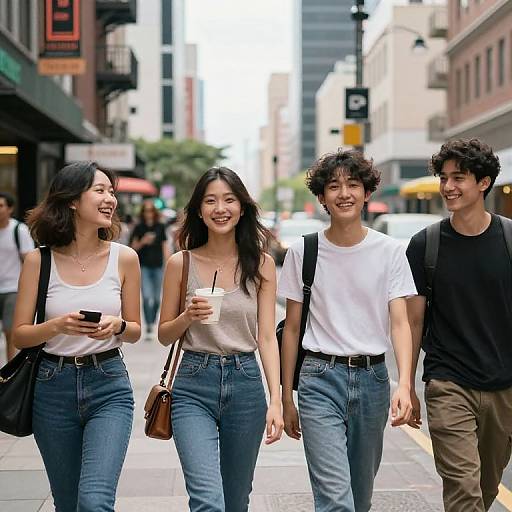 Friends Enjoying Vibrant City Street