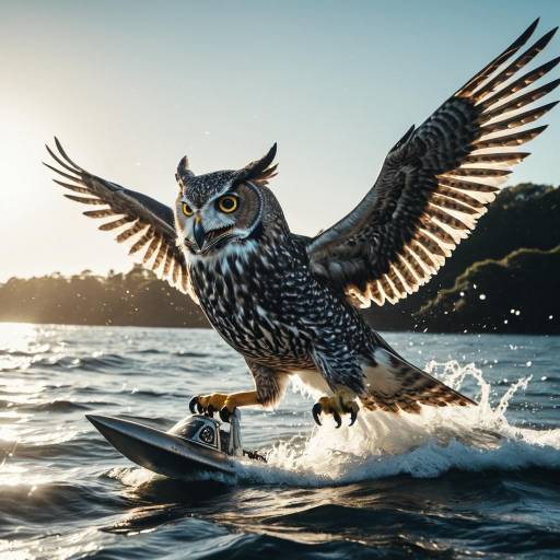 Viking Owl Riding Silver Shark Over Ocean Viking Owl Riding Silver Shark Over Ocean