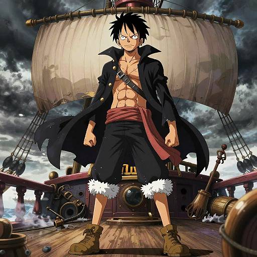 Black Luffy on Stormy Pirate Ship