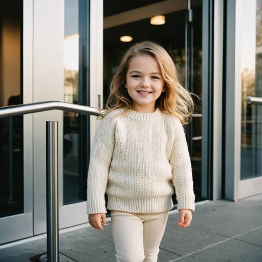 Smiling Toddler Girl in Cream Knit Sweater