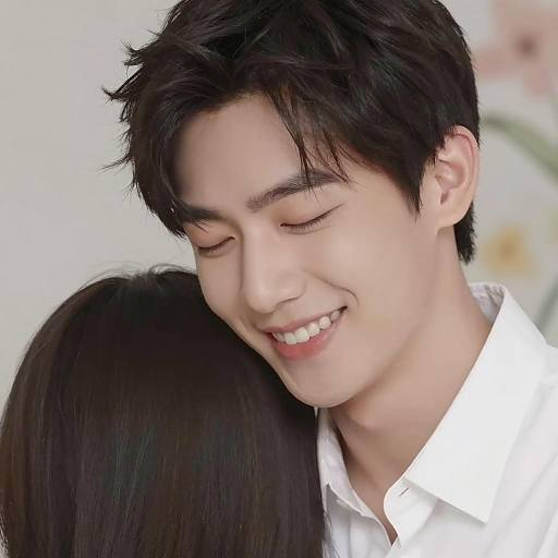 Joyful Embrace in Blooming Background