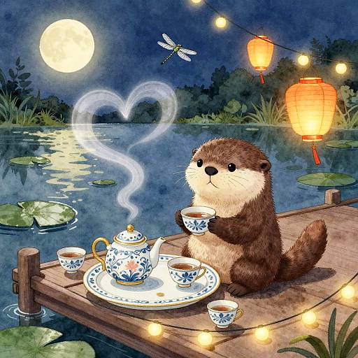Moonlit Otter's Charming Tea Party