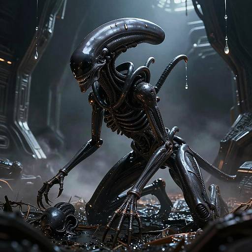 Menacing Female Xenomorph in Sci-Fi Tunnel