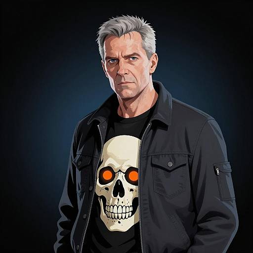 Intense Portrait of a Skull Jacket Man