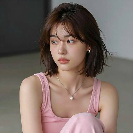 Chic Young Woman in Elegant Pink Attire