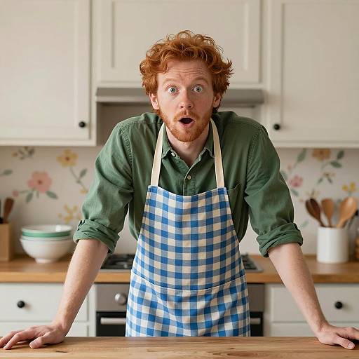 Vibrant Kitchen Scene with Red-Haired Man
