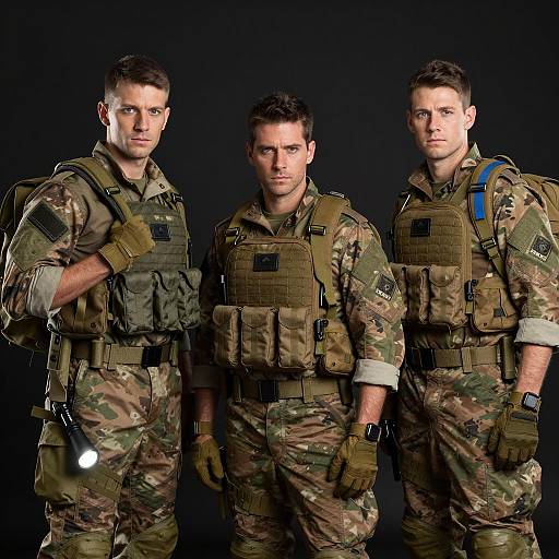 Intense Military Trio on Black Background