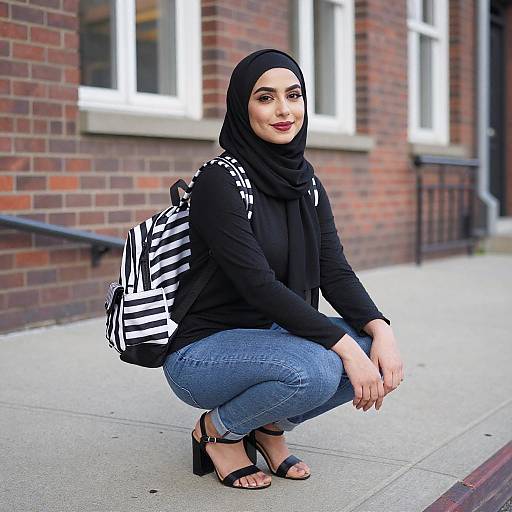 Young Woman in Black Hijab Outdoors