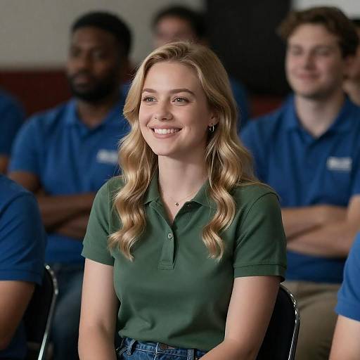 Smiling Blonde Woman in Casual Setting