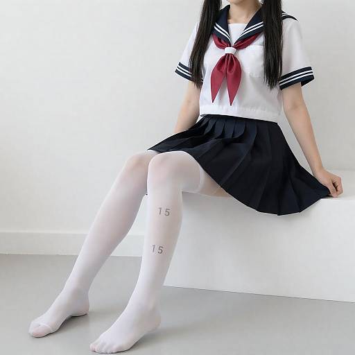 Girl in Japanese School Uniform Sitting Indoors