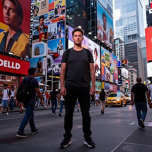 Man Among Vibrant Urban Scenes