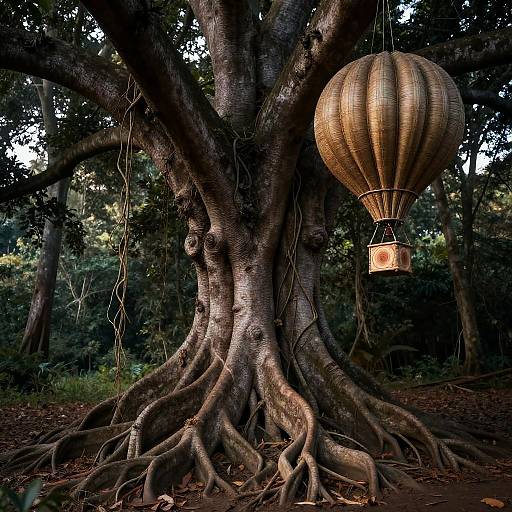 Colossal Ancient Tree with Hot Air Balloon