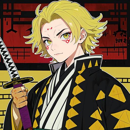 Illustration of Agatsuma zenitsu, kimetsu no yaiba in the style of Pupps