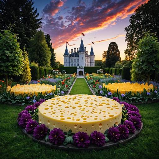 Surreal Royal Garden Made of Cheese at Sunset