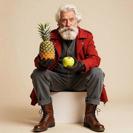 Elderly Man with Fruit and Autumn Attire