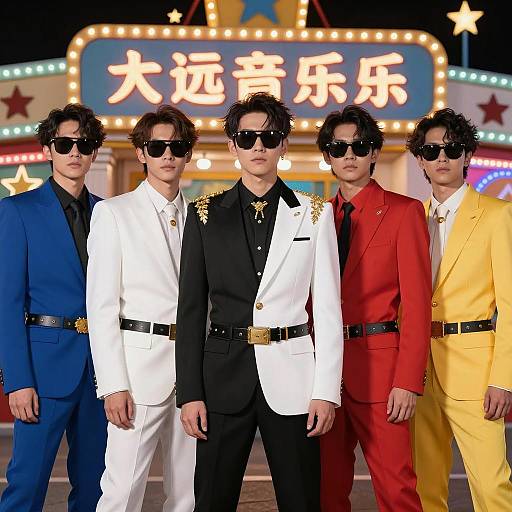 Men in Colorful Ornate Suits with Sunglasses