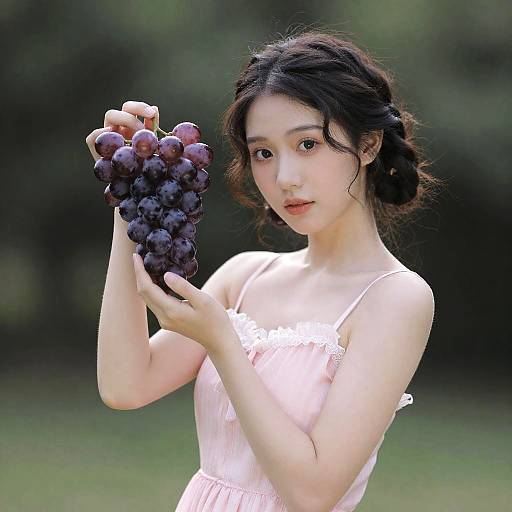 Woman in Pink with Purple Grapes