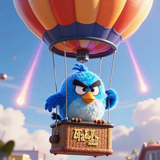 Angry Bird on Vibrant Hot Air Balloon