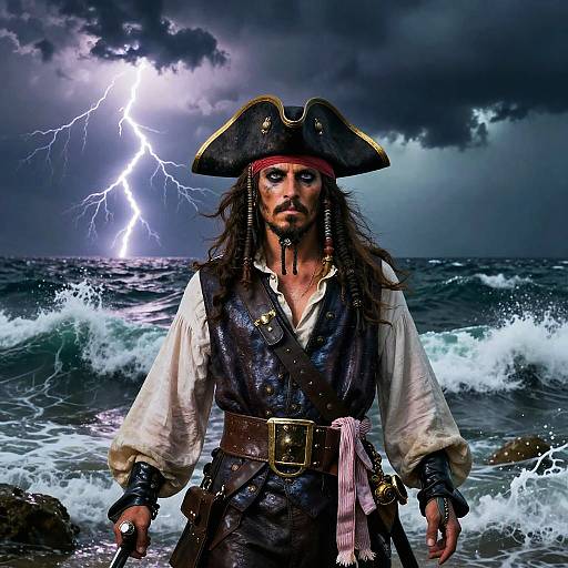 Fearless Pirate Captain in Storm