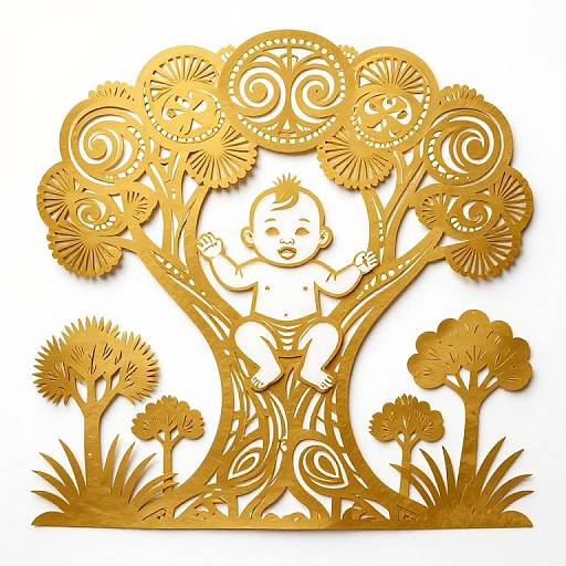 Māori Baby in Golden Paper Cut