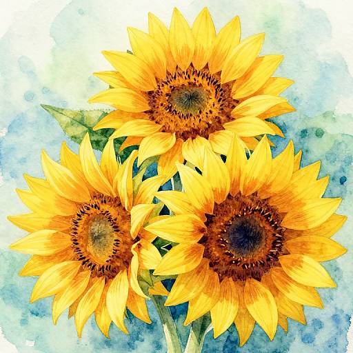 Vibrant Watercolor Sunflower Trio